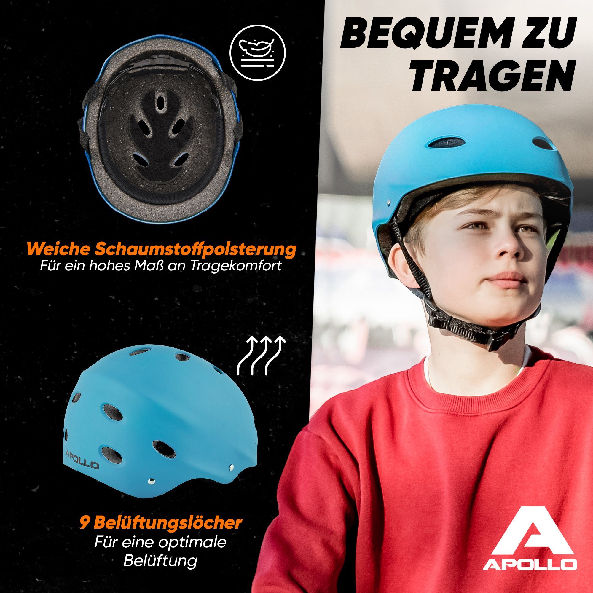 Apollo Kinderhelm Skatehelm für Kinder und Erwachsene - Verstellbarer Skaterhelm, Kinderfahrradhelm für Jungen und Mädchen mit Drehrad-Anpassung – Bild 5 von 5