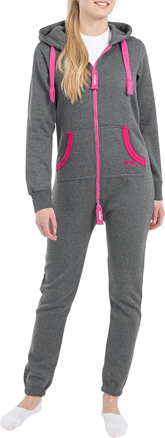 Finchgirl Jumpsuit FG18R Damen Jumpsuit Jogger Jogging Anzug Trainingsanzug Overall Dunkelgrau/Pink