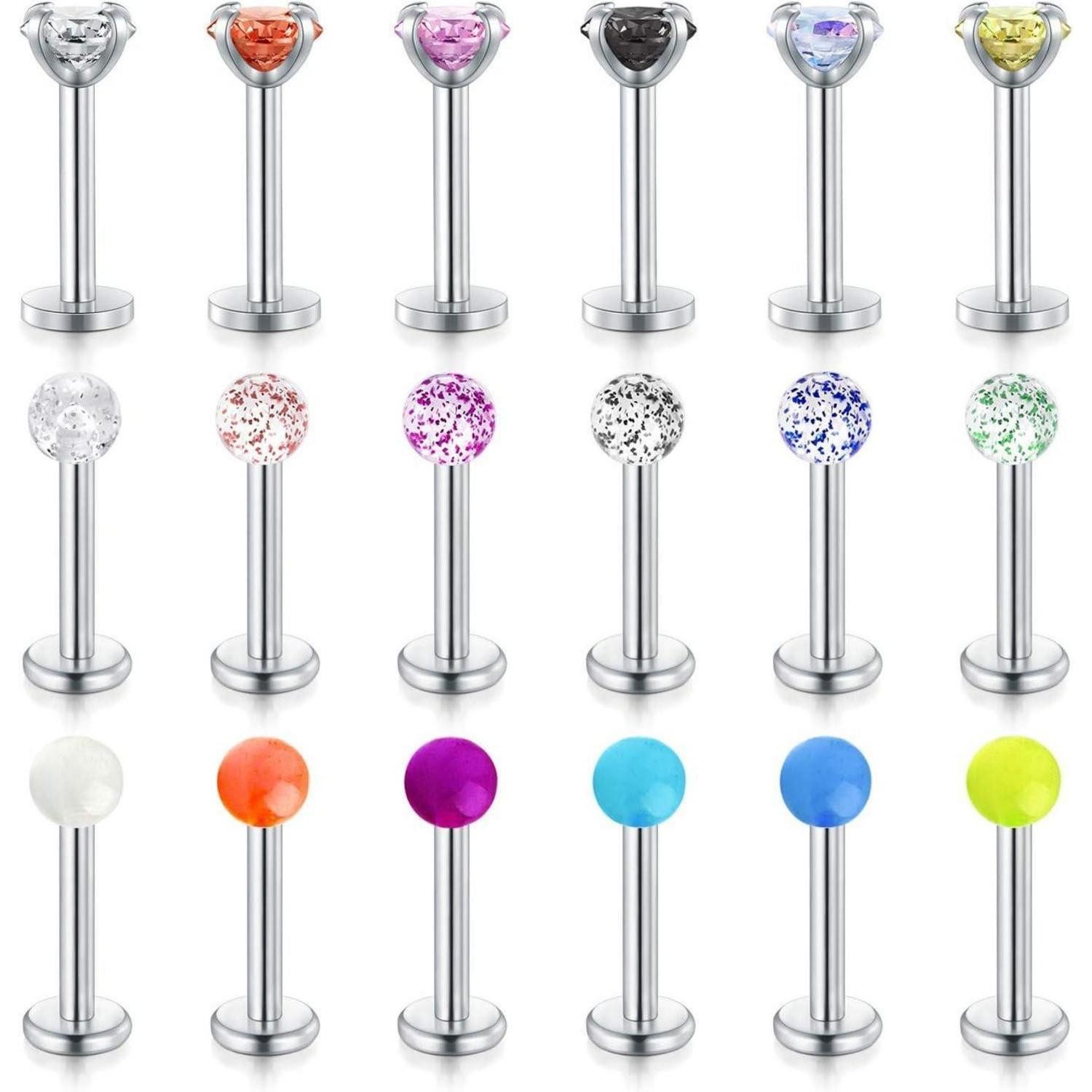 Piercing-Set 18stk Lippenpiercing Labret Stecker Chirurgenstahl 16G Piercing 8mm