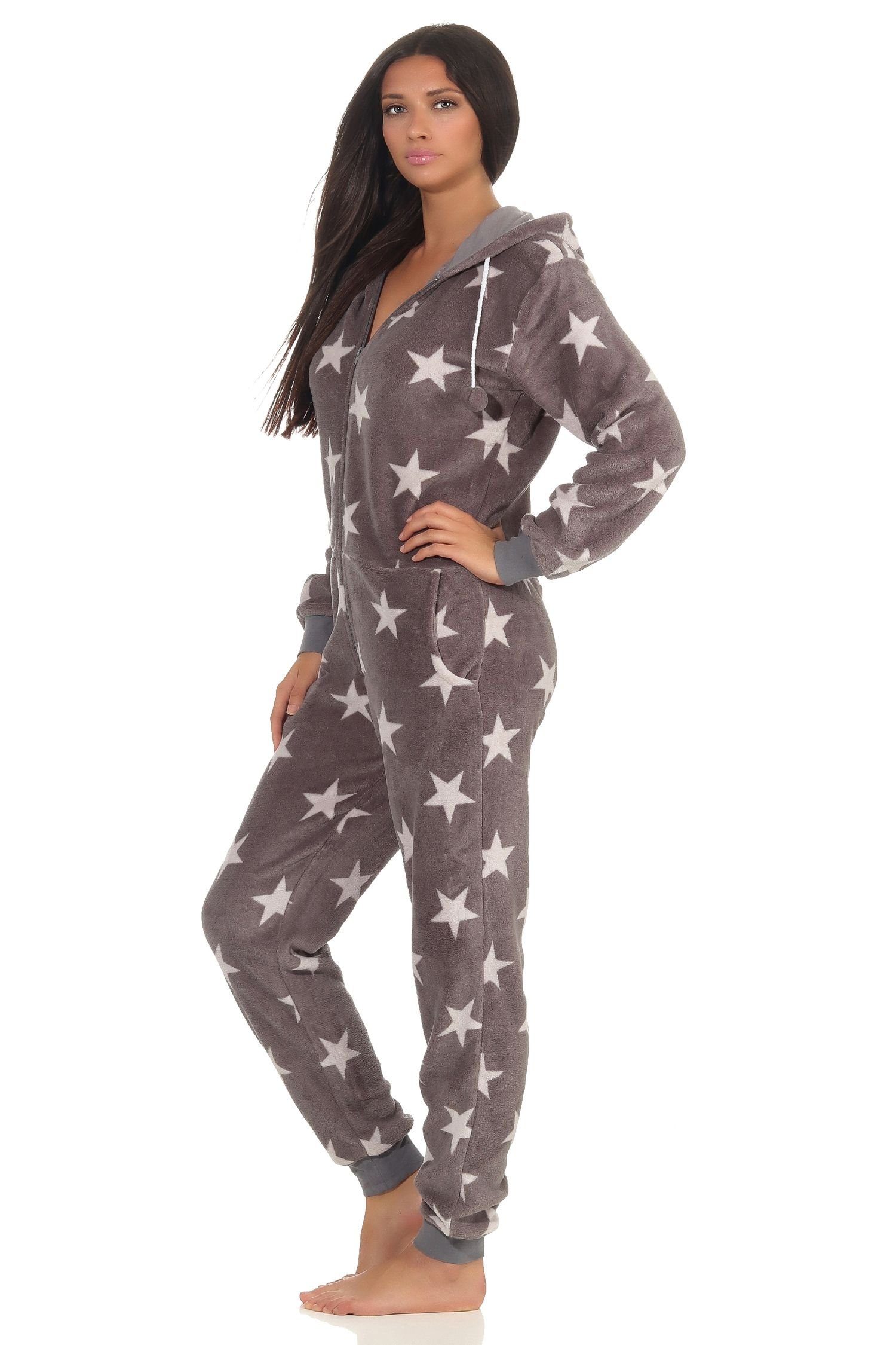 Normann Pyjama Damen Schlafanzug Einteiler Jumpsuit Overall Sterneoptik