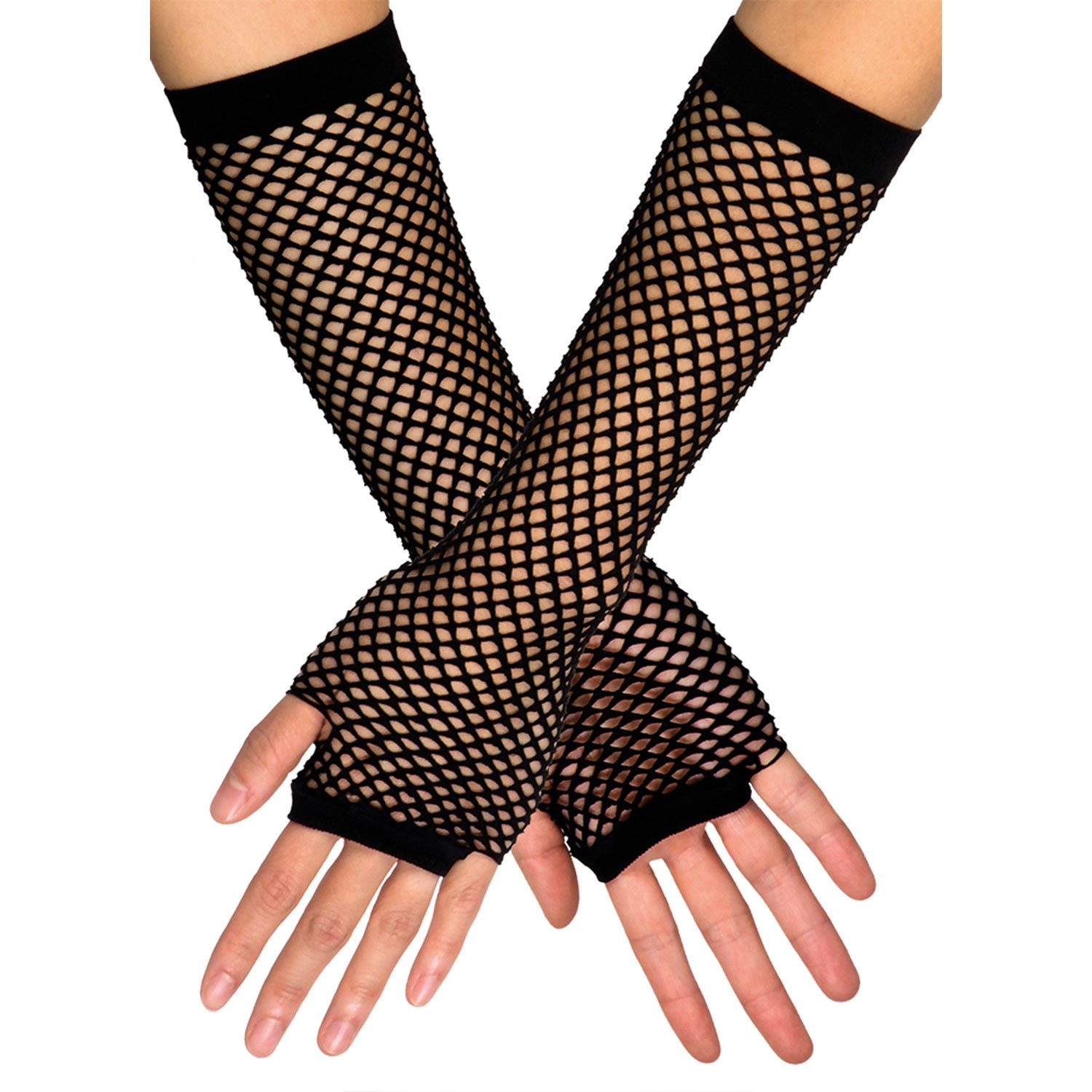 Funny Fashion Kostüm Lange Fingerlose Netzhandschuhe 'New York', Schwa günstig online kaufen