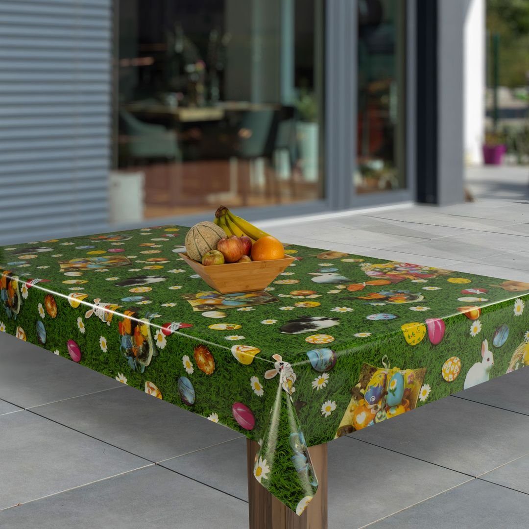 laro Tischdecke Wachstuch-Tischdecken Abwaschbar Wiese Hase Eier Ostern rec günstig online kaufen