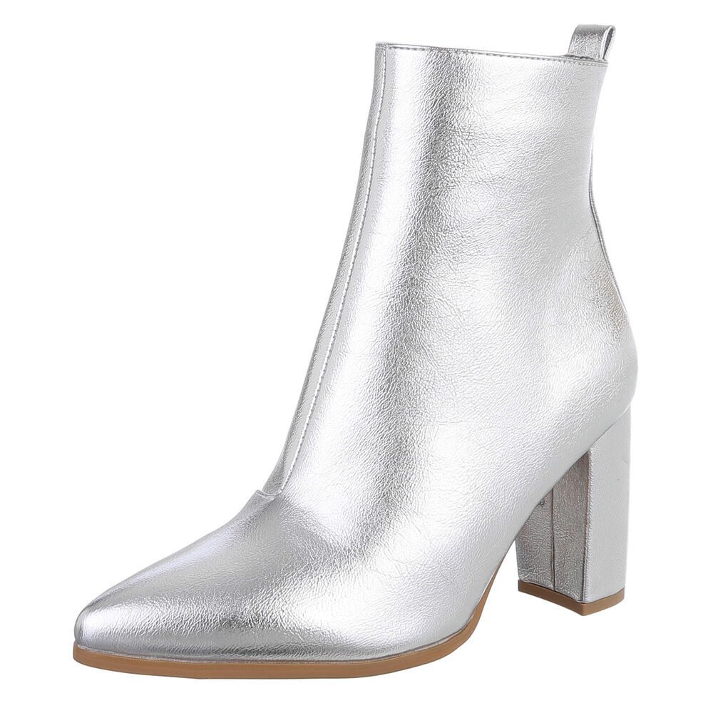 Ital-Design Elegante Stiefeletten mit Blockabsatz für Damen High-Heel-Stiefelette (89852886) Blockabsatz Stiefeletten in Silber