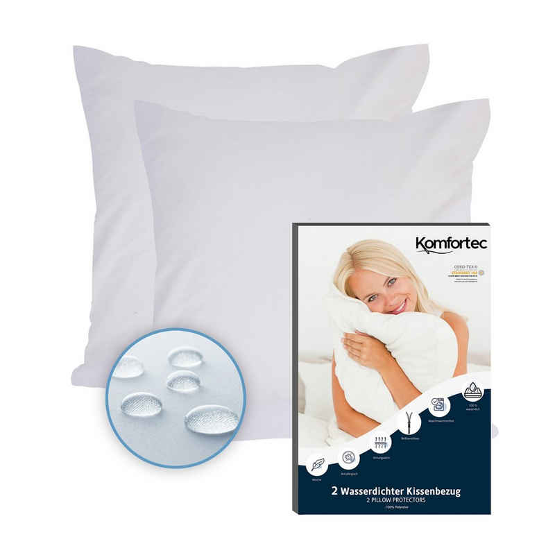 Kissenbezüge Wasserdichter Kissenbezug Set, Hypoallergen Kopfkissenbezüge, Komfortec (2 Stück), 45x45 cm mit Reißverschluss, Atmungsaktiv, Anti-Milben Kissenschoner