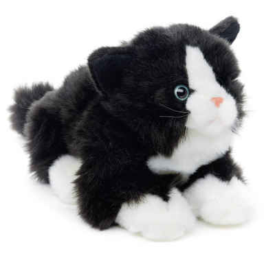 Uni-Toys Kuscheltier Katze mit Stimme (schwarz-weiß) - 20 cm (Длина) - Plüsch, Plüschtier, zu 100 % recyceltes Füllmaterial