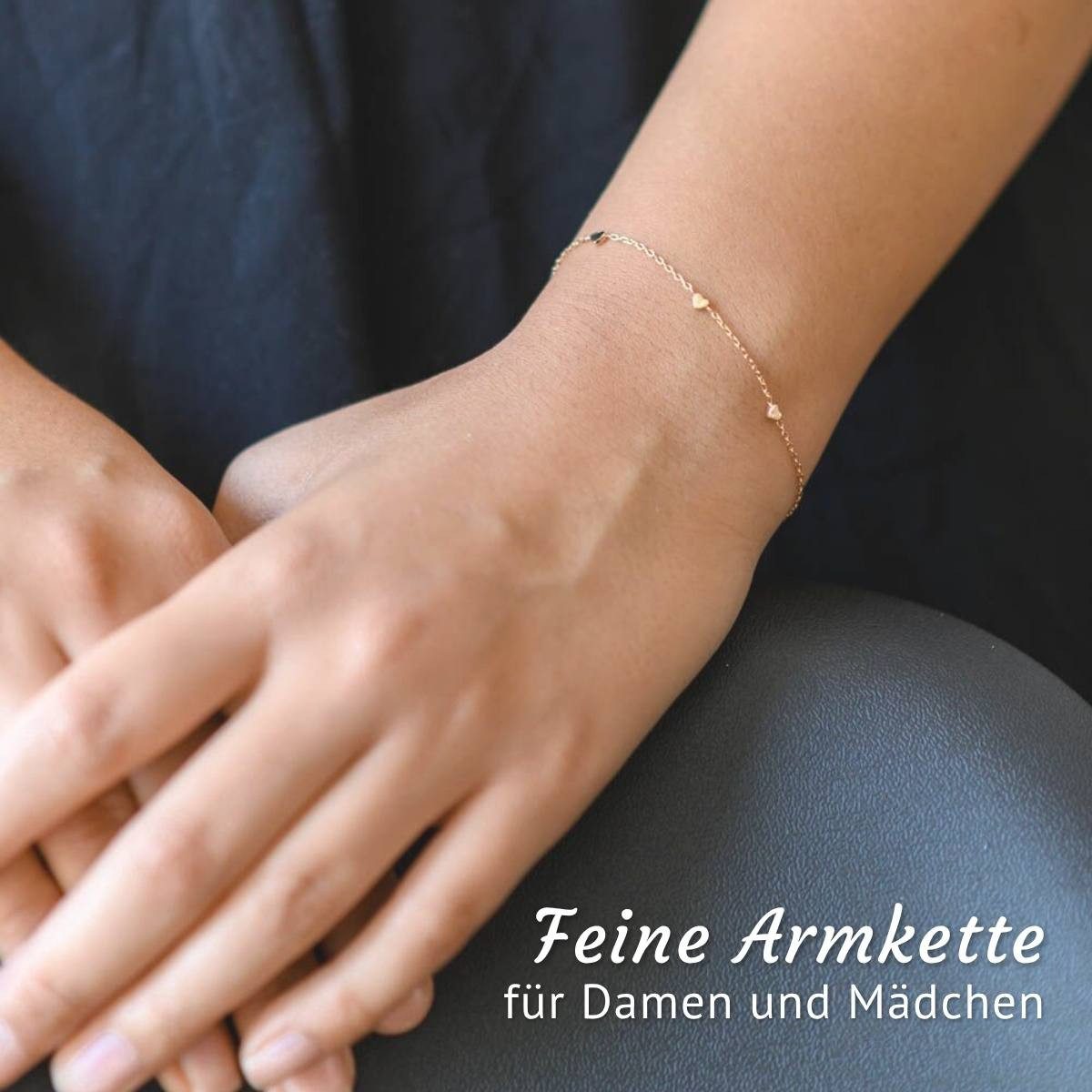 Materia Armkette Damen Rosegold Herzen filigran SA-104-Rosegold, Sterlingsilber, rosevergoldet