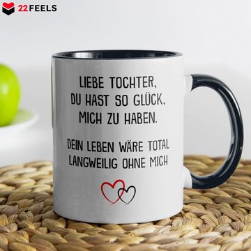 22Feels Tasse Tochter Geschenk Geburtstag 18 Jahre Kinder Abi Bachelor Weihnachten, Keramik, Made in Germany, Spülmaschinenfest, Zweifarbig