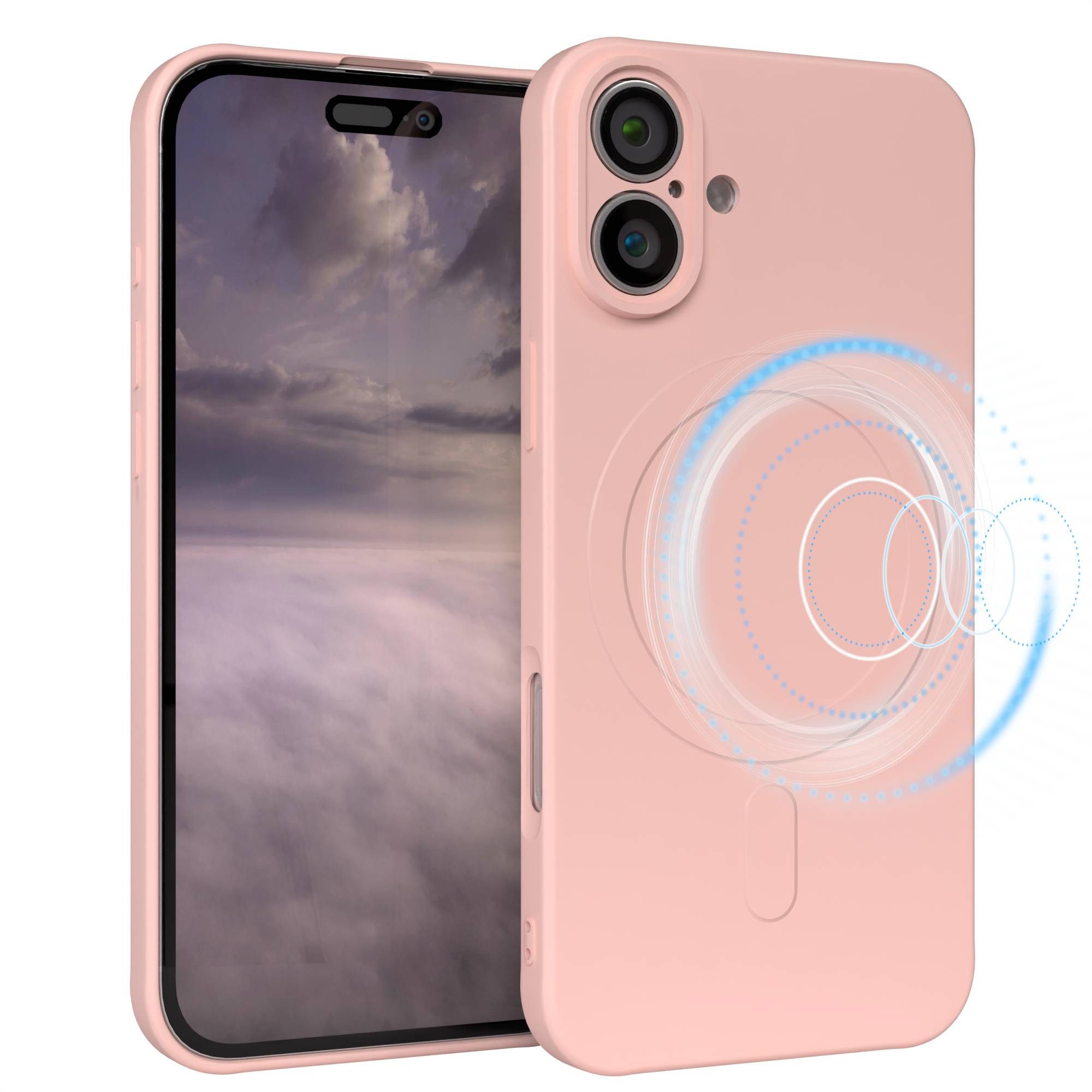 EAZY CASE Handyhülle für Apple iPhone 16 Plus Hülle Silikon 6,7 Zoll, MagSafe Schutzhülle Silikoncover mit Kameraschutz Rosa / Altrosa