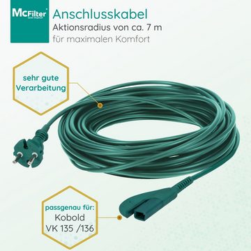 McFilter Kabel passend für Vorwerk Kobold VK 135, VK 136 Stromkabel, Typ EF (Konturenstecker), (700 cm), Staubsauger Kabel