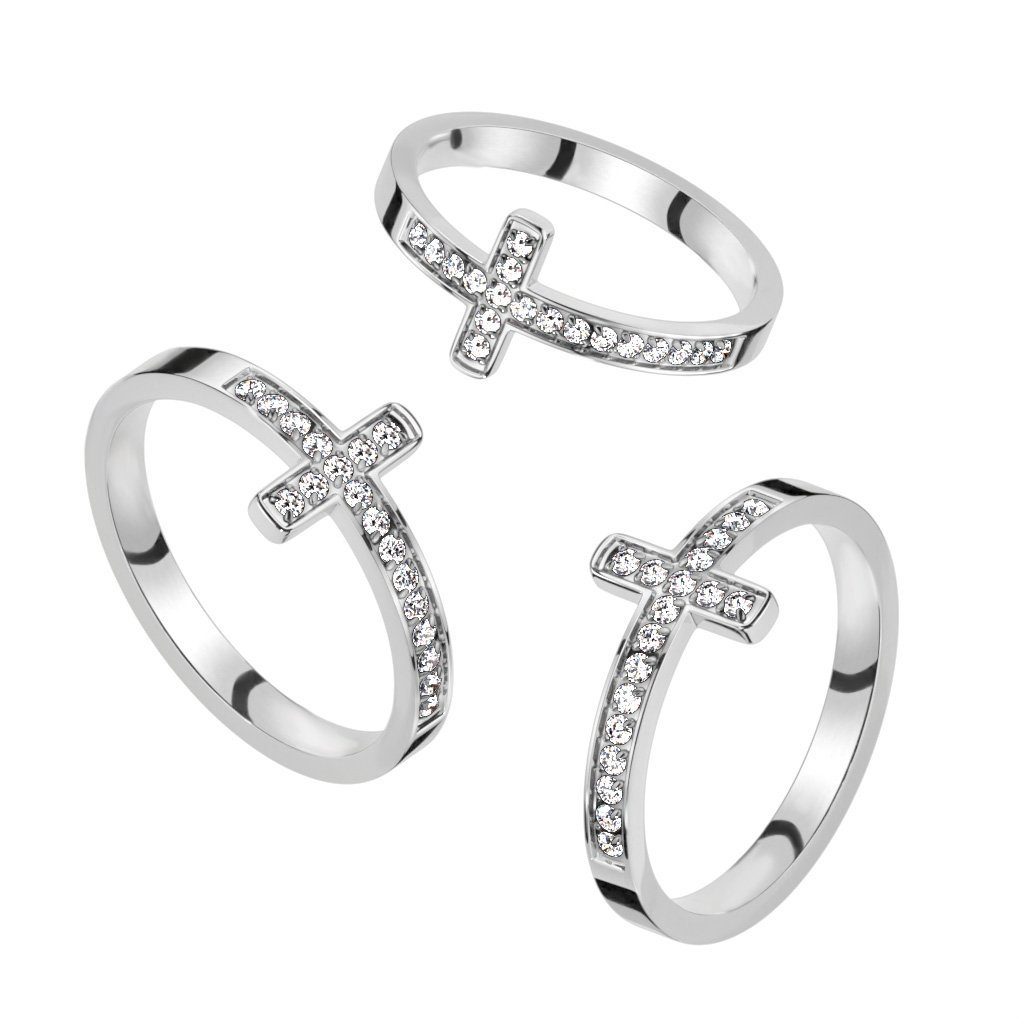 BUNGSA Fingerring Ring mit silber (Ring, 1-tlg), Mädchen Edelstahl aus Frauen Kristallkreuz Damen