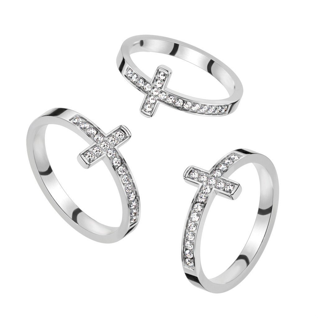 BUNGSA Fingerring Ring mit Kristallkreuz silber aus Edelstahl Damen 54(17.2) (Ring, 1-tlg), Frauen Mädchen – Bild 2 von 5