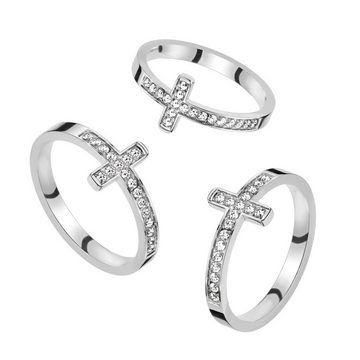 BUNGSA Fingerring Ring mit Kristallkreuz silber aus Edelstahl Damen (Ring, 1-tlg), Frauen Mädchen