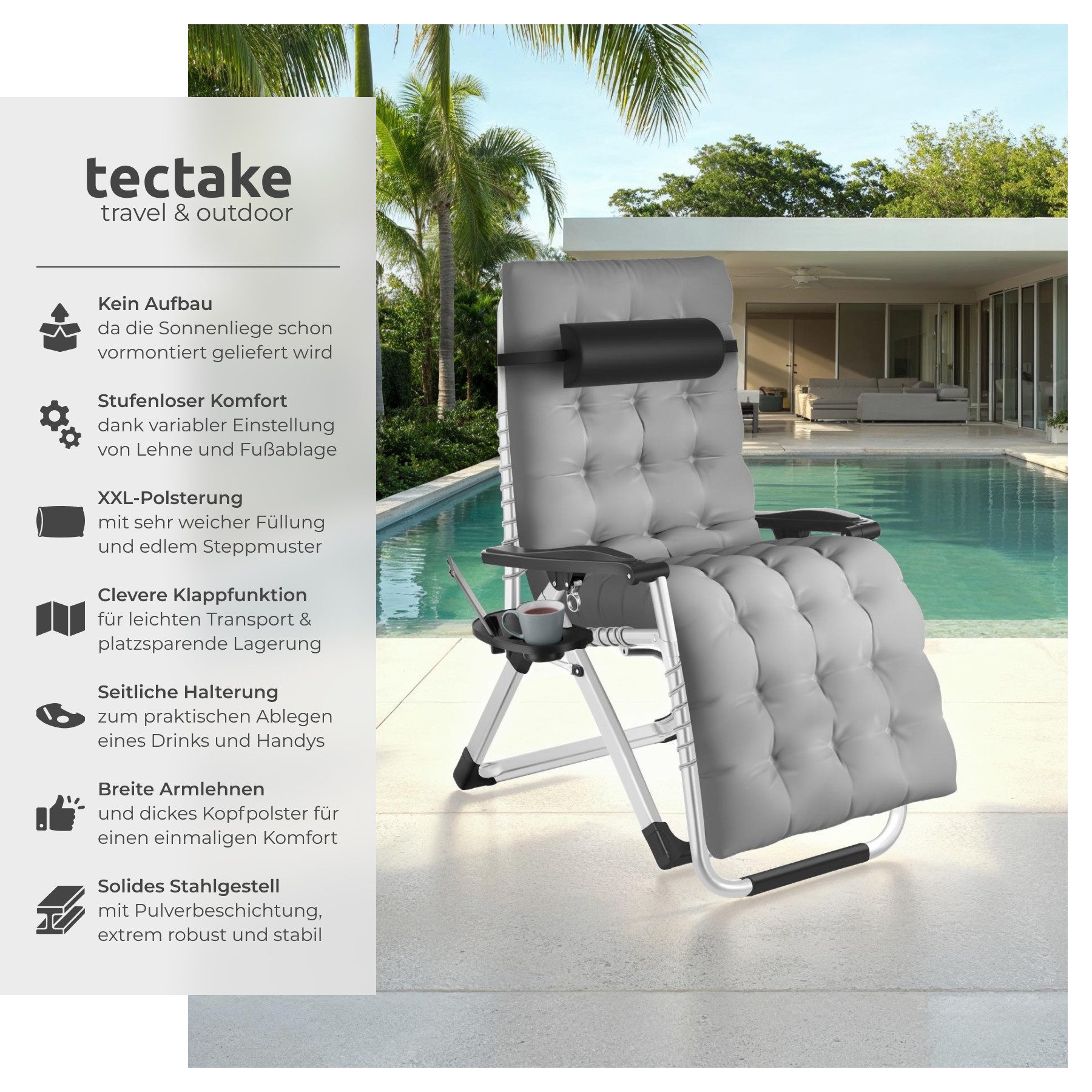 tectake Gartenstuhl Sonnenliege „Cloud“ – klappbar, verstellbar, mit Polste günstig online kaufen