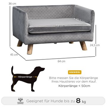 PawHut Tierbett Hundesofa mit Holzbeinen Hundebett für kleine Hunde bis zu 8 kg, Grau, samtartiges Polyester, 64B x 45T x 36H cm