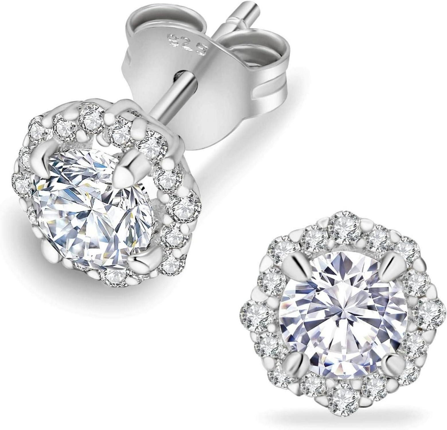 Ohrring und Ketten Set Moissanite Ohrringe Damen Silber 925 Blume Ohrsteckers 1,0/2,0 Karat