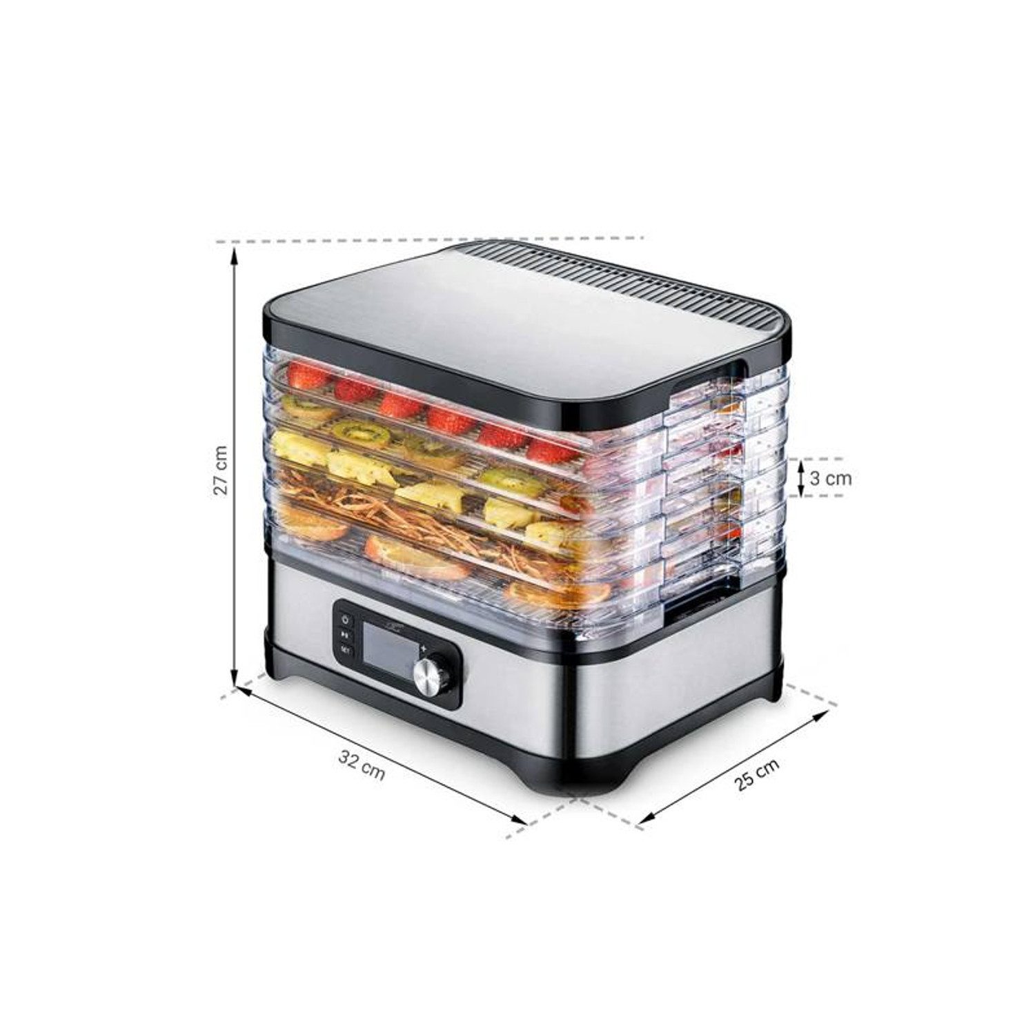 LTC Dörrautomat Trockner für Pilze, Gemüse und Obst 380W 5 Fächer 380 W, einstellbare Leistung, rutschfester Boden, mit Display