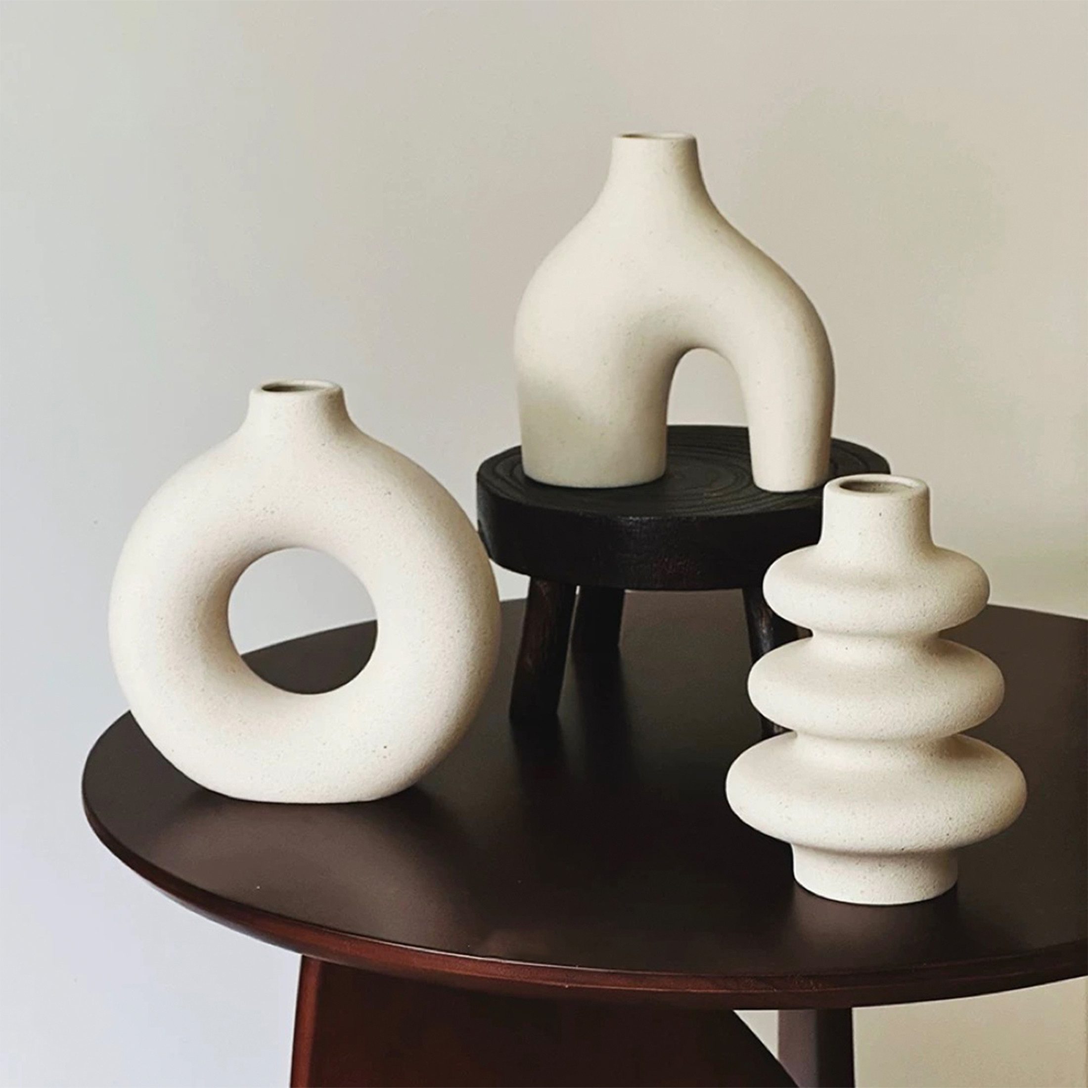Masbekte Dekovase 3er Keramik Vase, Pampasgras günstig online kaufen