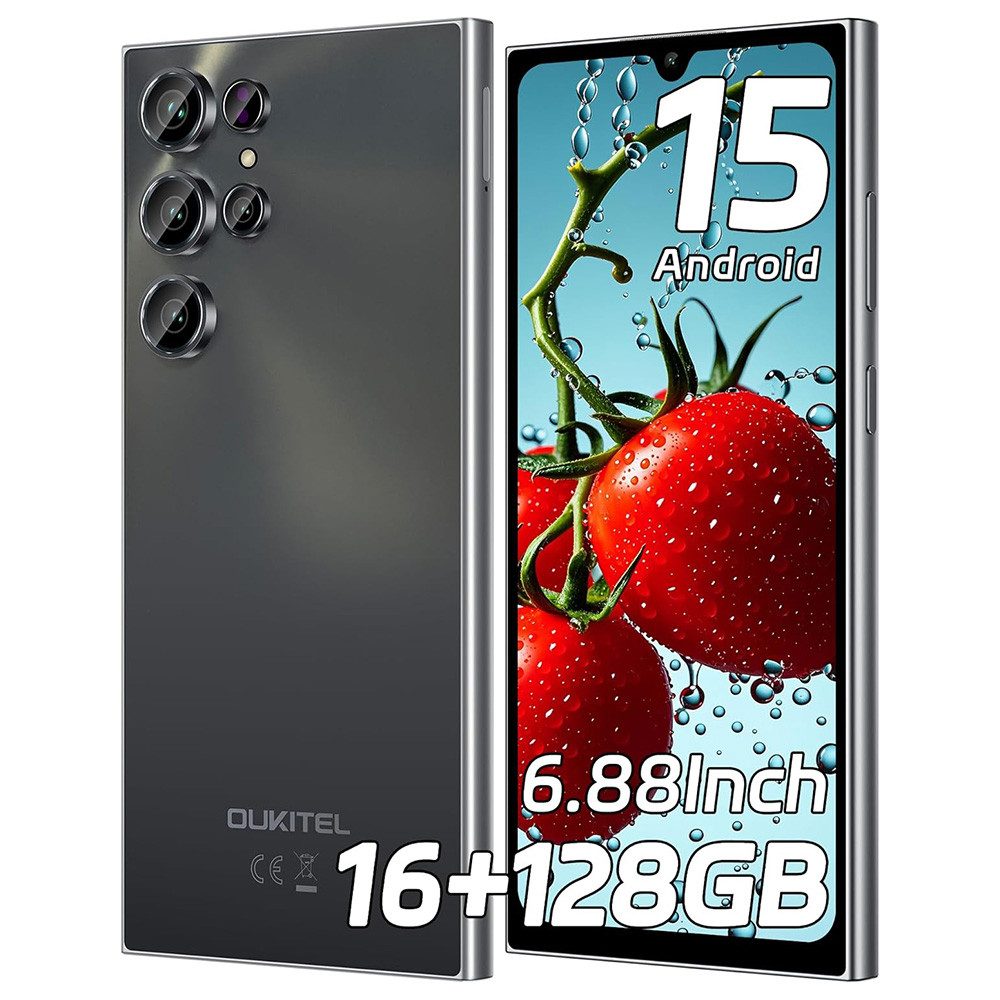 OUKITEL C61 16GB RAM+128GB ROM/TF 1TB, Android 15 Smartphone (17,47 cm/6.88 Zoll, 128 GB Speicherplatz, 13 MP Kamera, 13MP+5MP, Dual SIM 4G, Simlockfreie Handys, OTG, GPS)