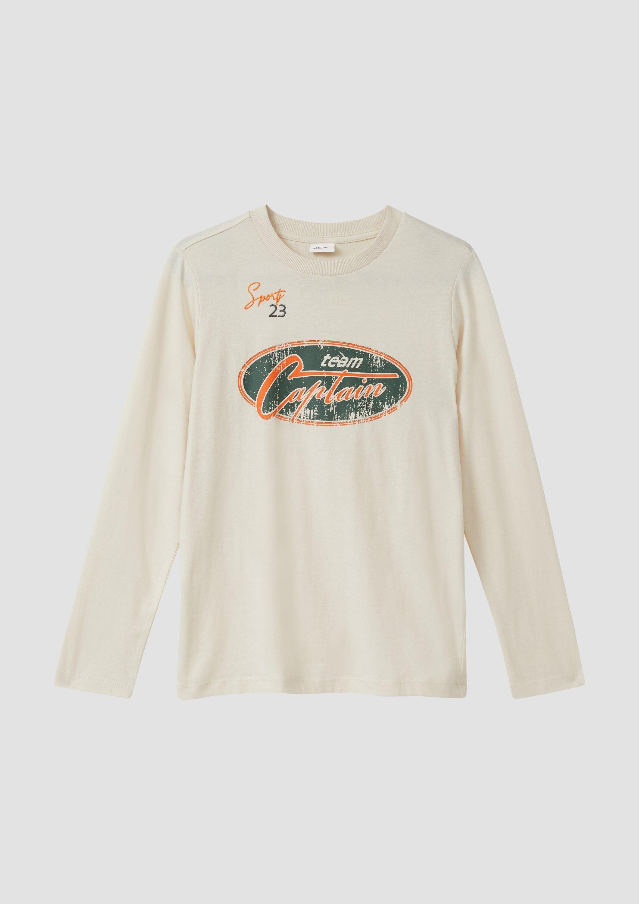 s.Oliver Langarmshirt T-Shirt Langarm-Jerseyshirt mit Print und Stickerei