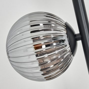 hofstein Stehlampe moderne Stehlampe aus Metall/Glas in Schwarz/Rauchglas/Riffelglas, ohne Leuchtmittel, Standleuchte, Glasschrime Ø12cm, Fußschalter, 3x G9, ohne Leuchtmittel