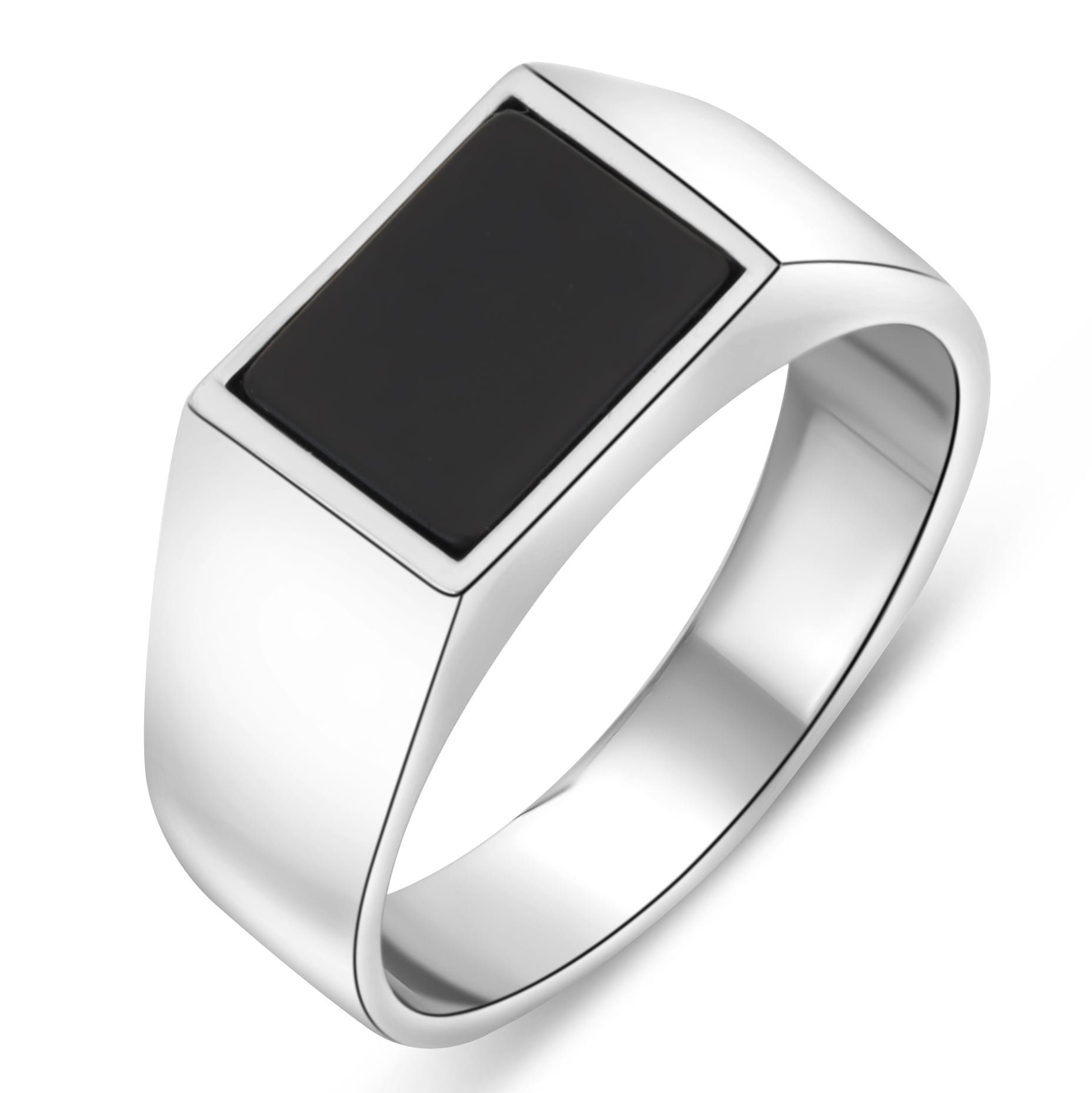 Tony Fein Siegelring Siegelring mit rechteckigem flachen Onyx Stein 925er Silber Massiv, Silberring für Damen und Herren Made in Italy