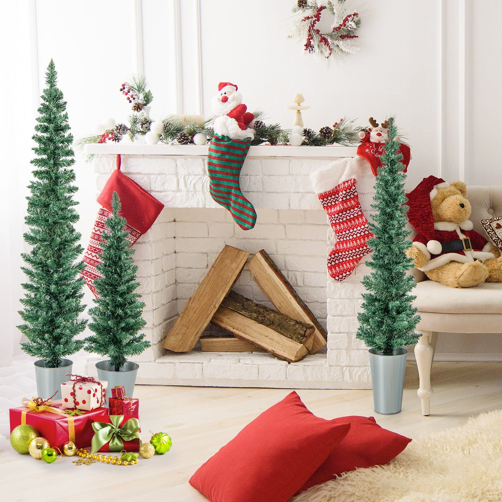 COSTWAY Künstlicher Weihnachtsbaum, 3er Bleistift Tannenbaum 90+120+150cm