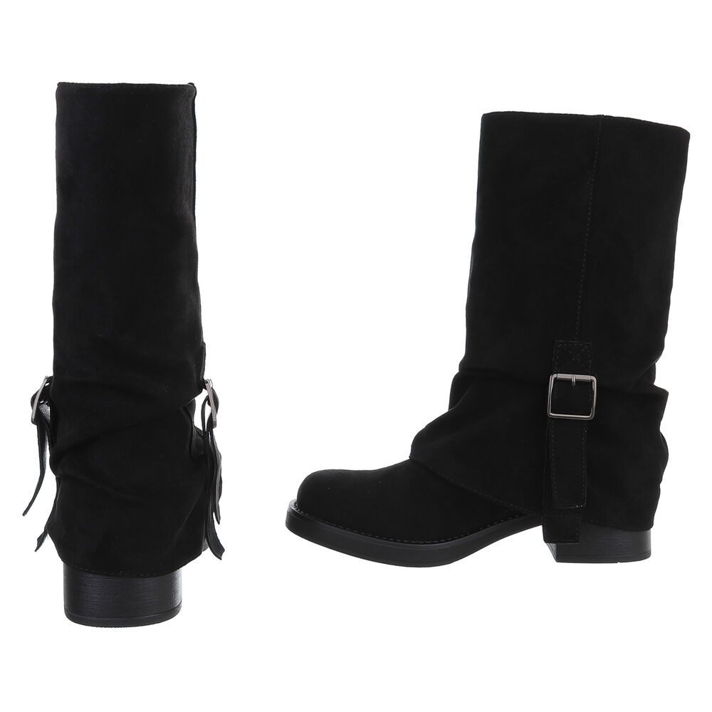 Ital-Design Damen Stiefel mit Schnalle – Komfortabel und Elegan Westernstiefel (90110063) Blockabsatz Stiefel in Schwarz