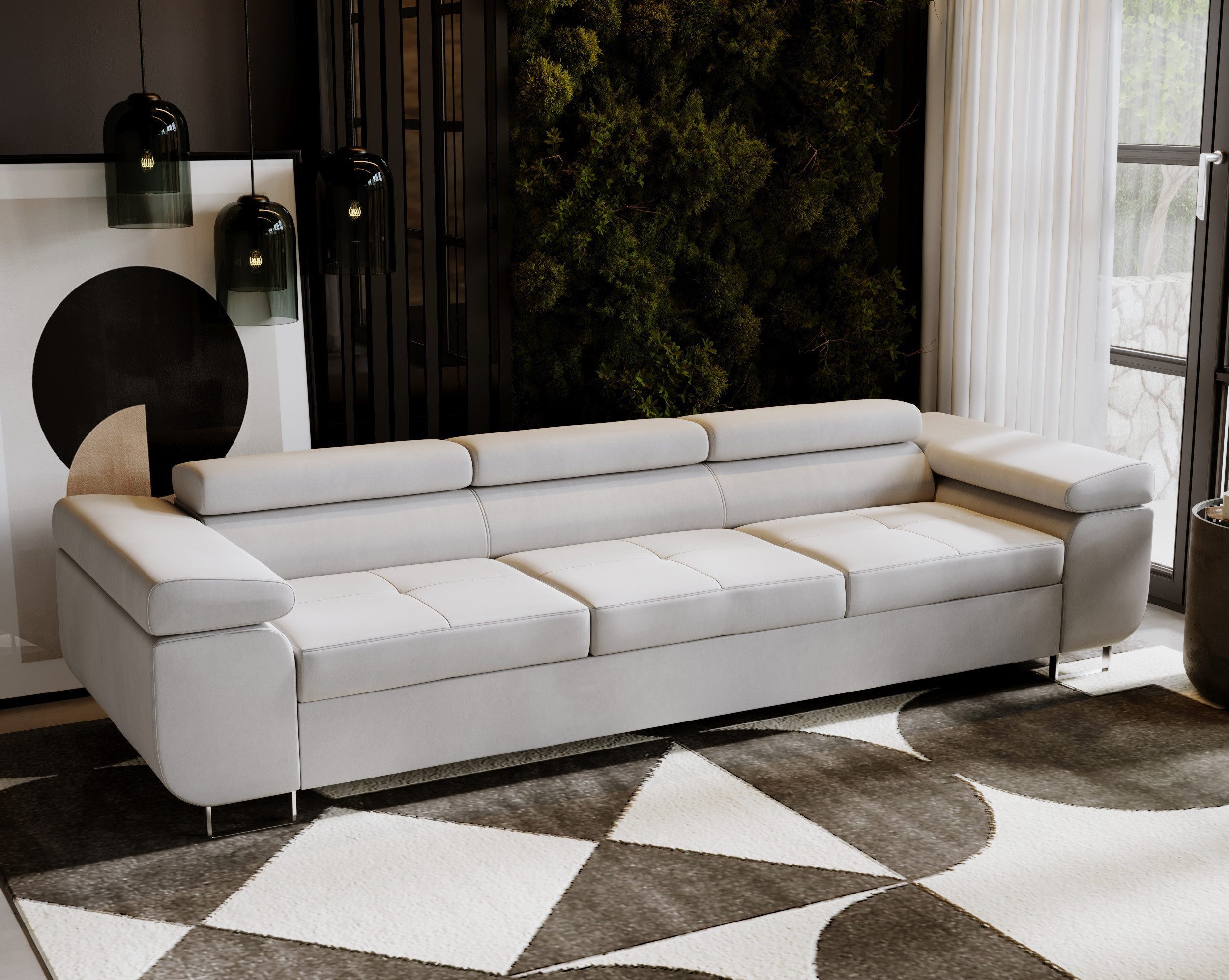 Goldstoff 3-Sitzer VENUS Schlafsofa, Ausziehsofa mit Bettkasten, verstellbare Kopfstützen, Coach - Sofa mit Schlaffunktion, mit Relaxfunktion