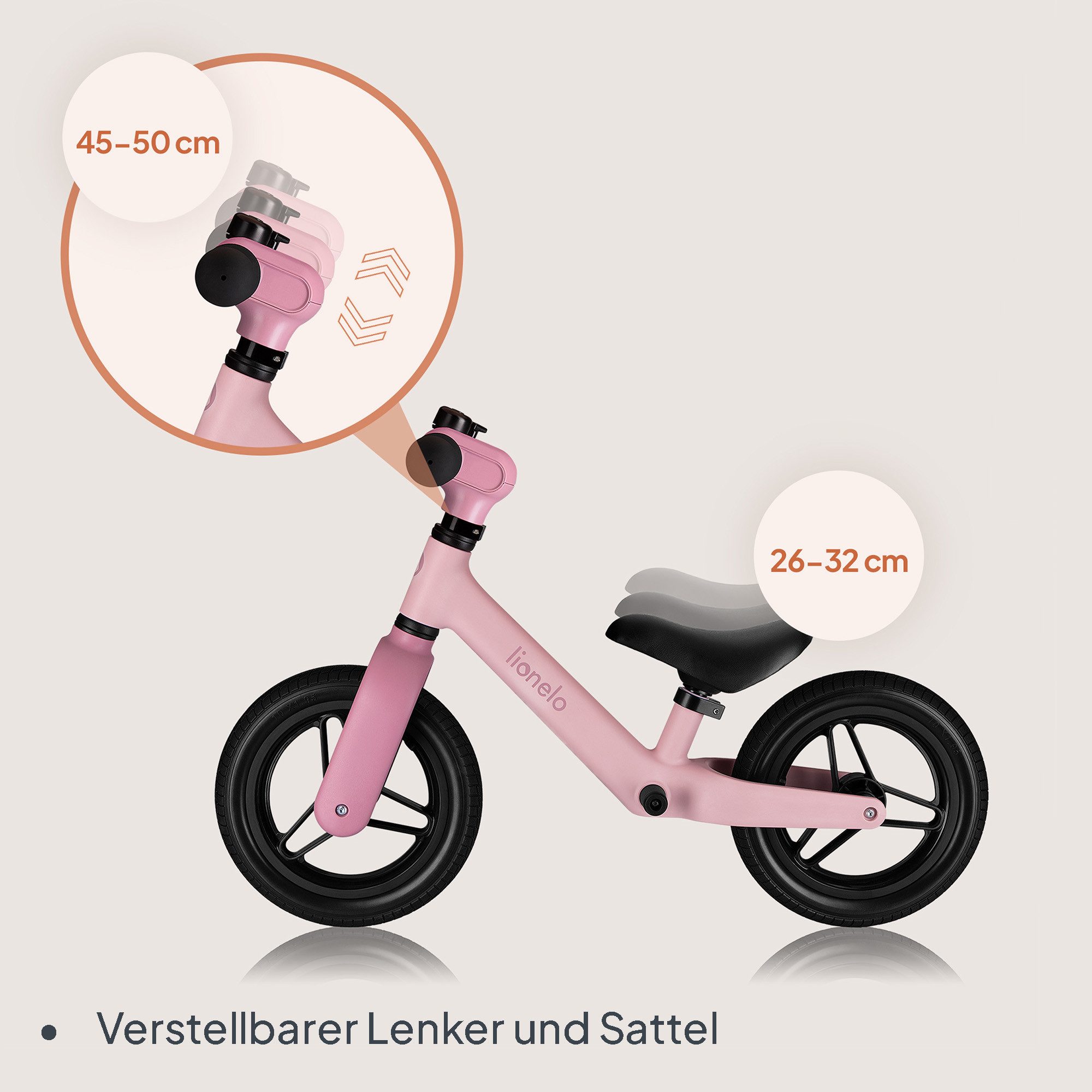 lionelo Laufrad TONI 25 cm Zoll, Leicht/Verstellbar/PU-Räder/120° Lenkerstopp – Bild 5 von 5