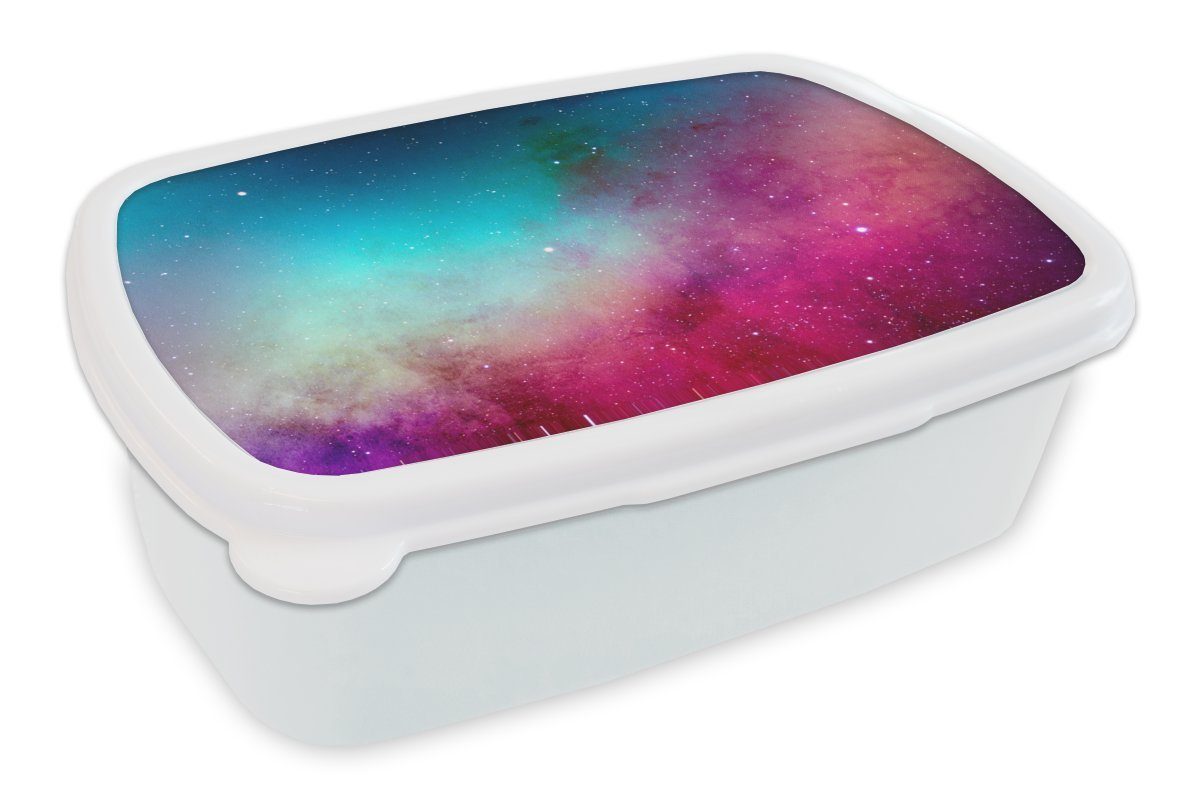 MuchoWow Lunchbox Aquarell - Sternenhimmel - Rosa - Blau, Kunststoff, (2-tlg), Brotbox für Kinder und Erwachsene, Brotdose, für Jungs und Mädchen weiß