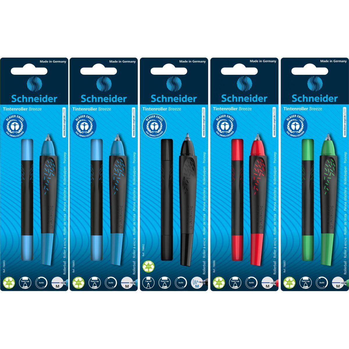 SCHNEIDER Tintenfeinschreiber Patronenroller BREEZE Blister 5 Stück sortiert (20 Stück)