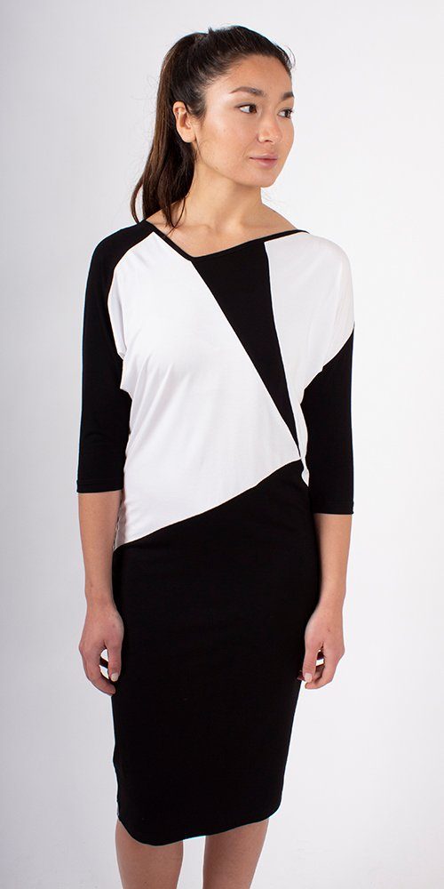 kaseee 2-in-1-Kleid kaseee Jersey-Kleid mit geometrischen Teilungsnähten