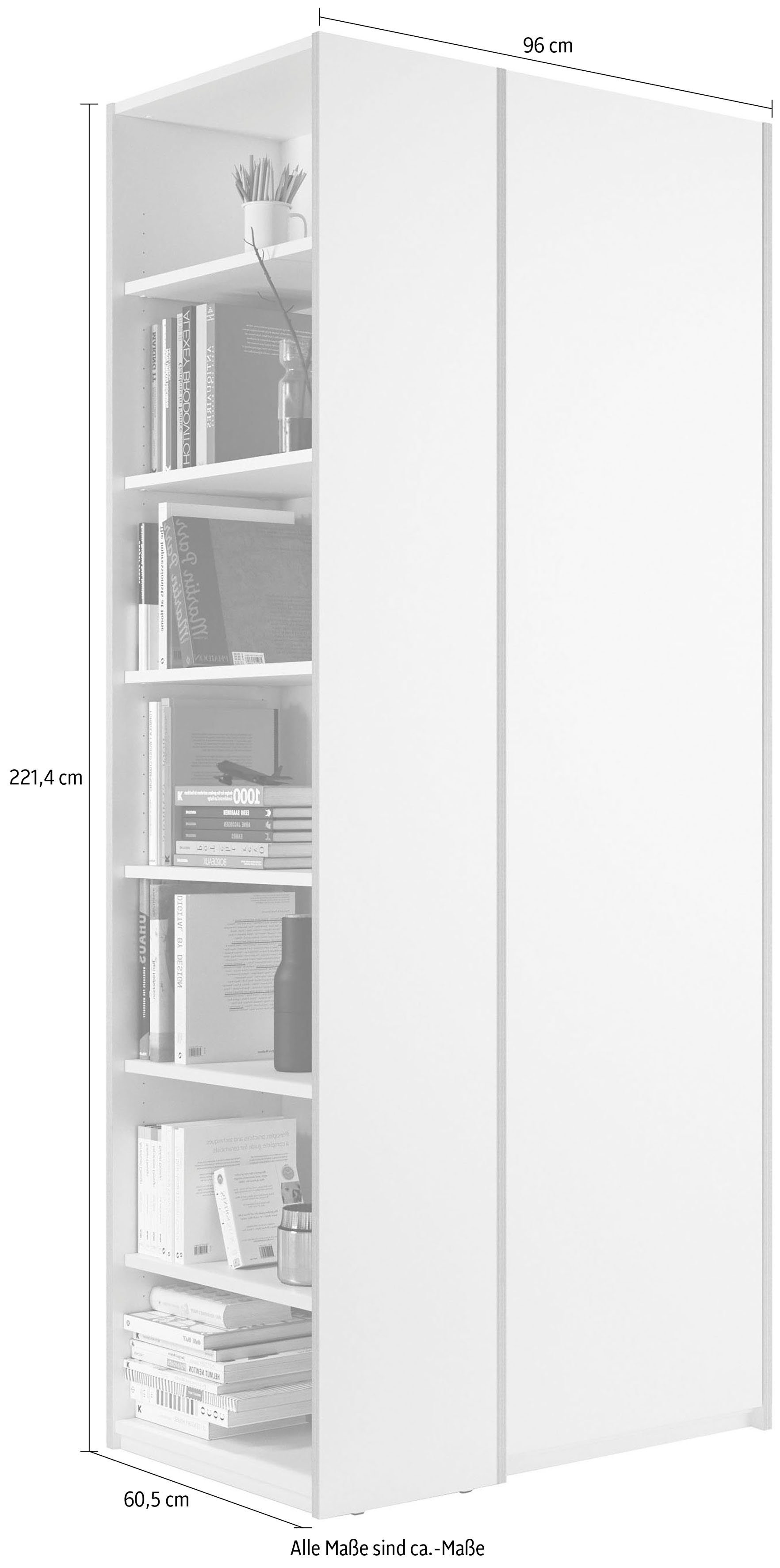 Müller SMALL LIVING Drehtürenschrank Modular Seitenregal weiß/birke Variante rechts | Plus 7 oder links montierbarem weiß/birke inklusive