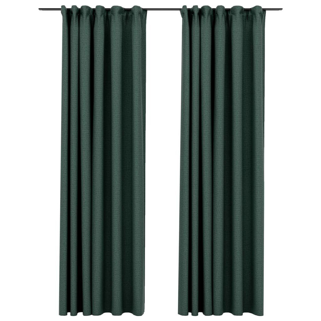 Vorhang Verdunkelungsvorhänge Haken Leinenoptik 2 Stk. Grün 140x245 cm, vidaXL, (2 St)
