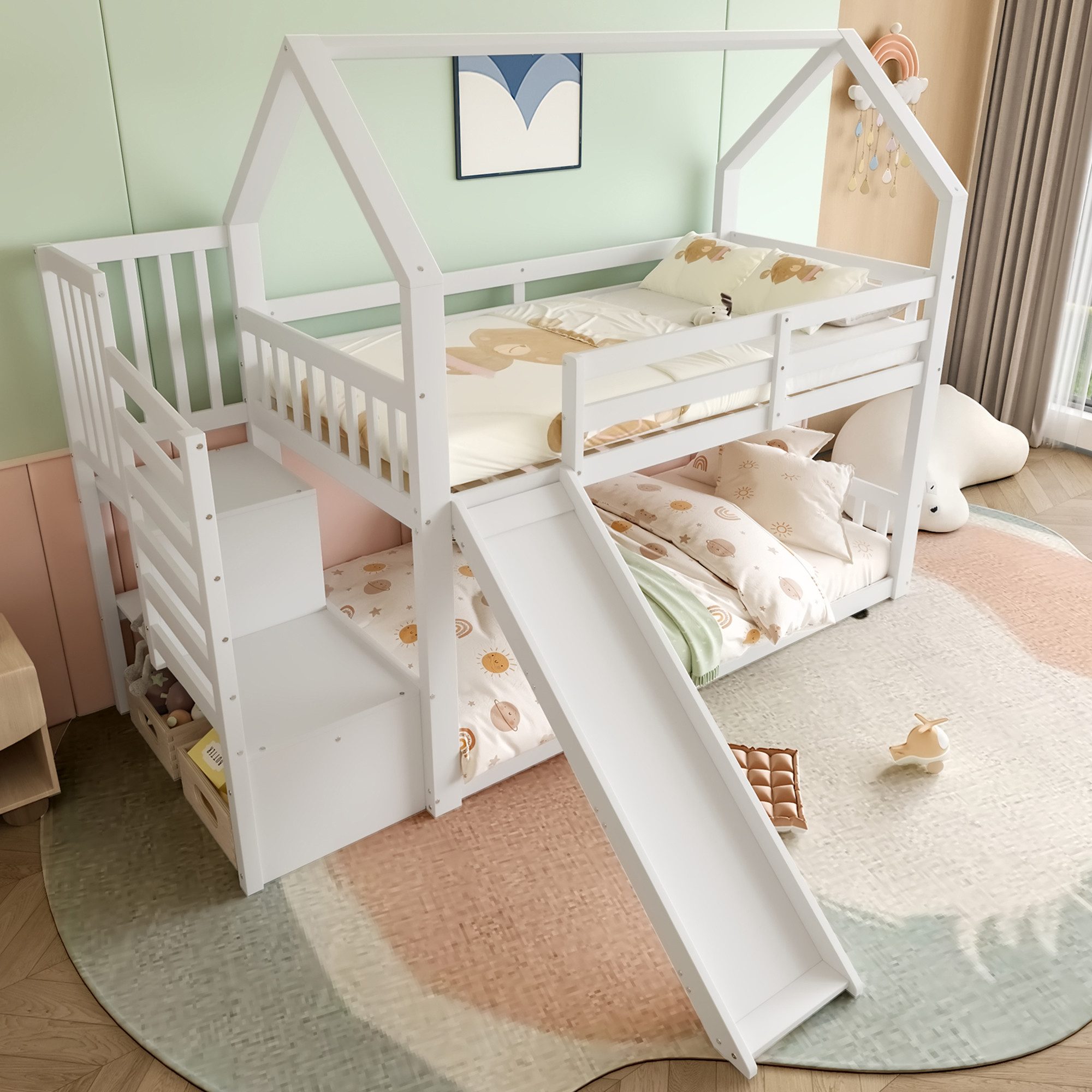 TavilaEcon Etagenbett Kinderbett Jugendbett Hausbett mit Stauraumtreppe und günstig online kaufen