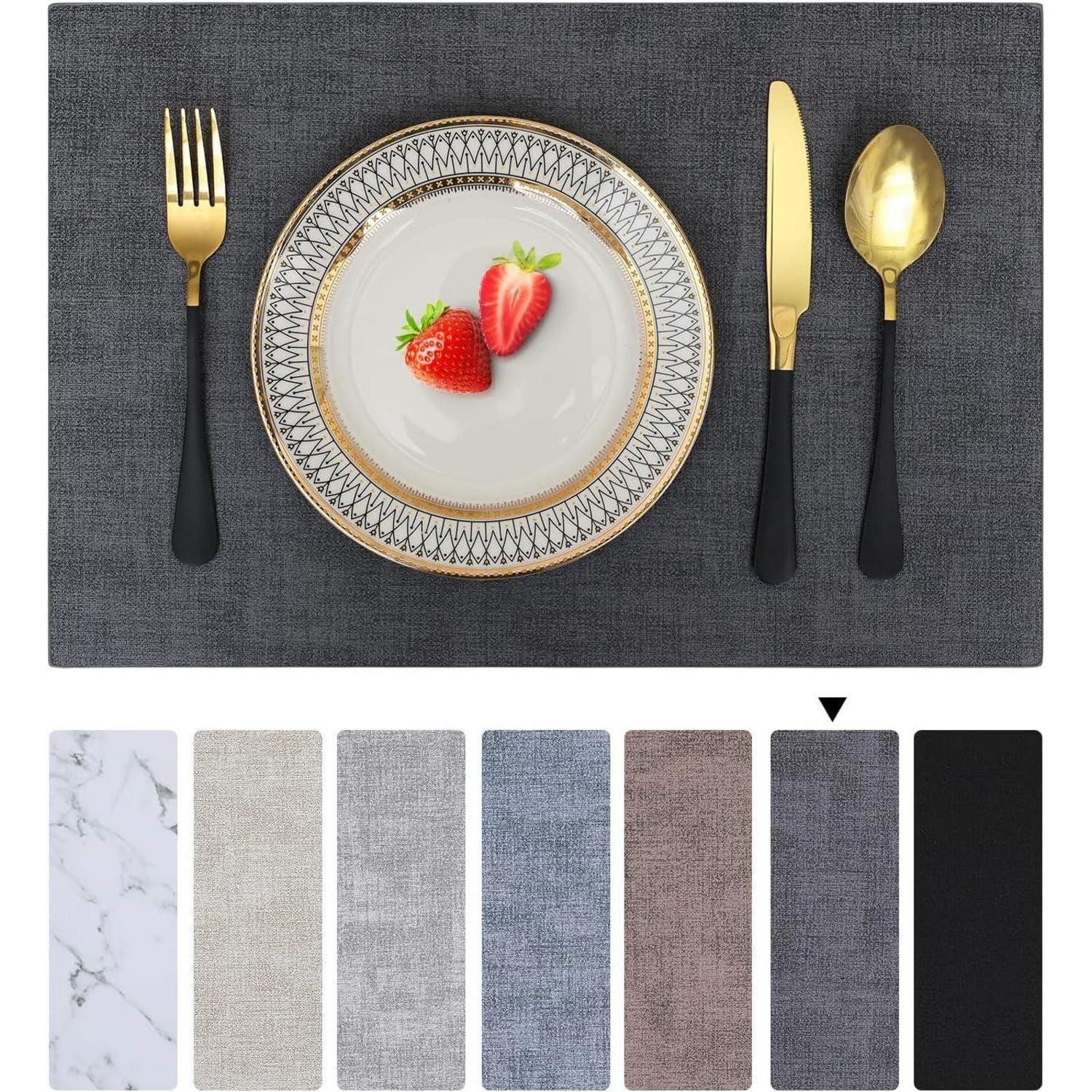 LuxusKollektion Platzset Tischsets abwaschbar wasserdicht Leder rutschfest 4er Set Dunkelgrau