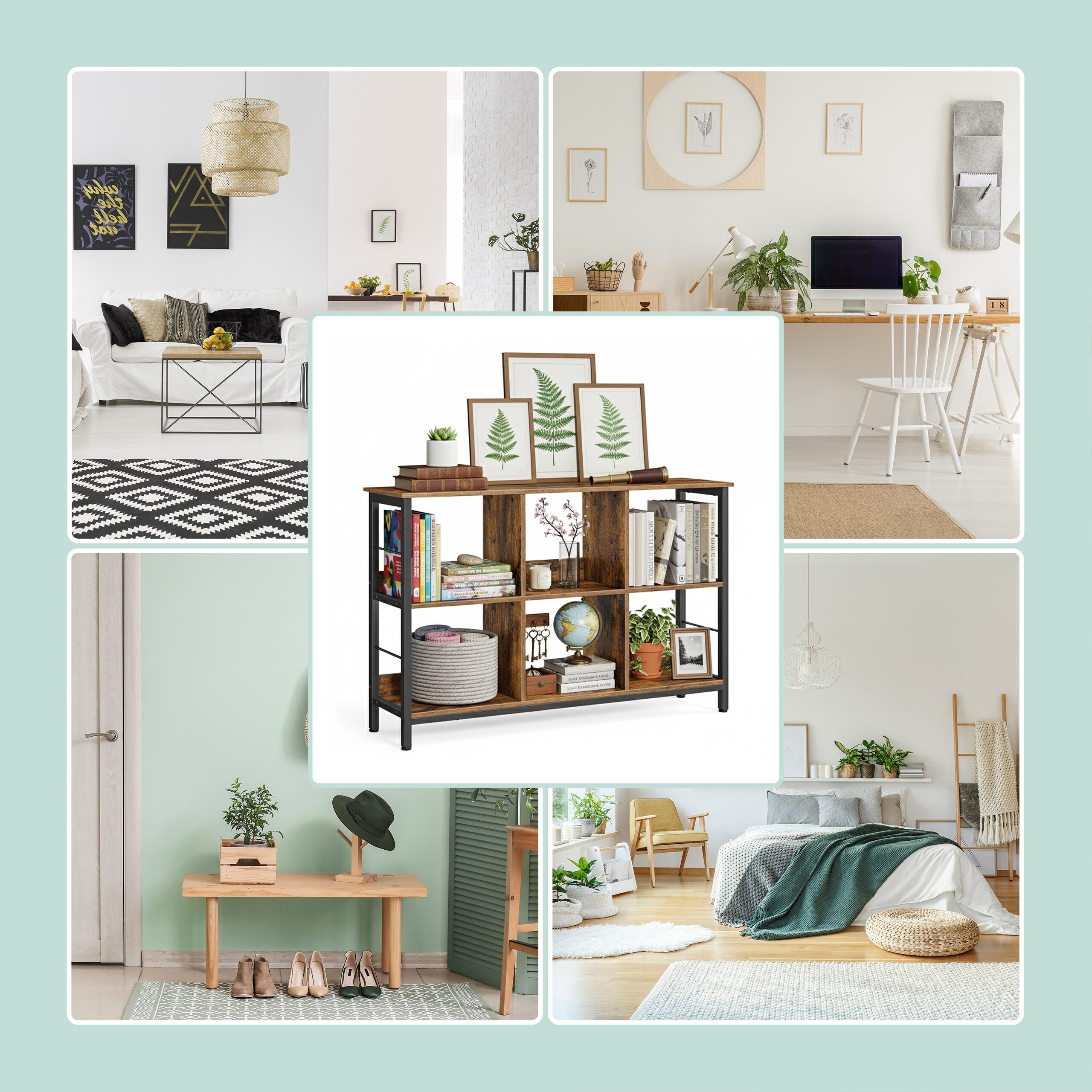 relaxdays Standregal Industrial Regal 6 Fächer, Vintagebraun