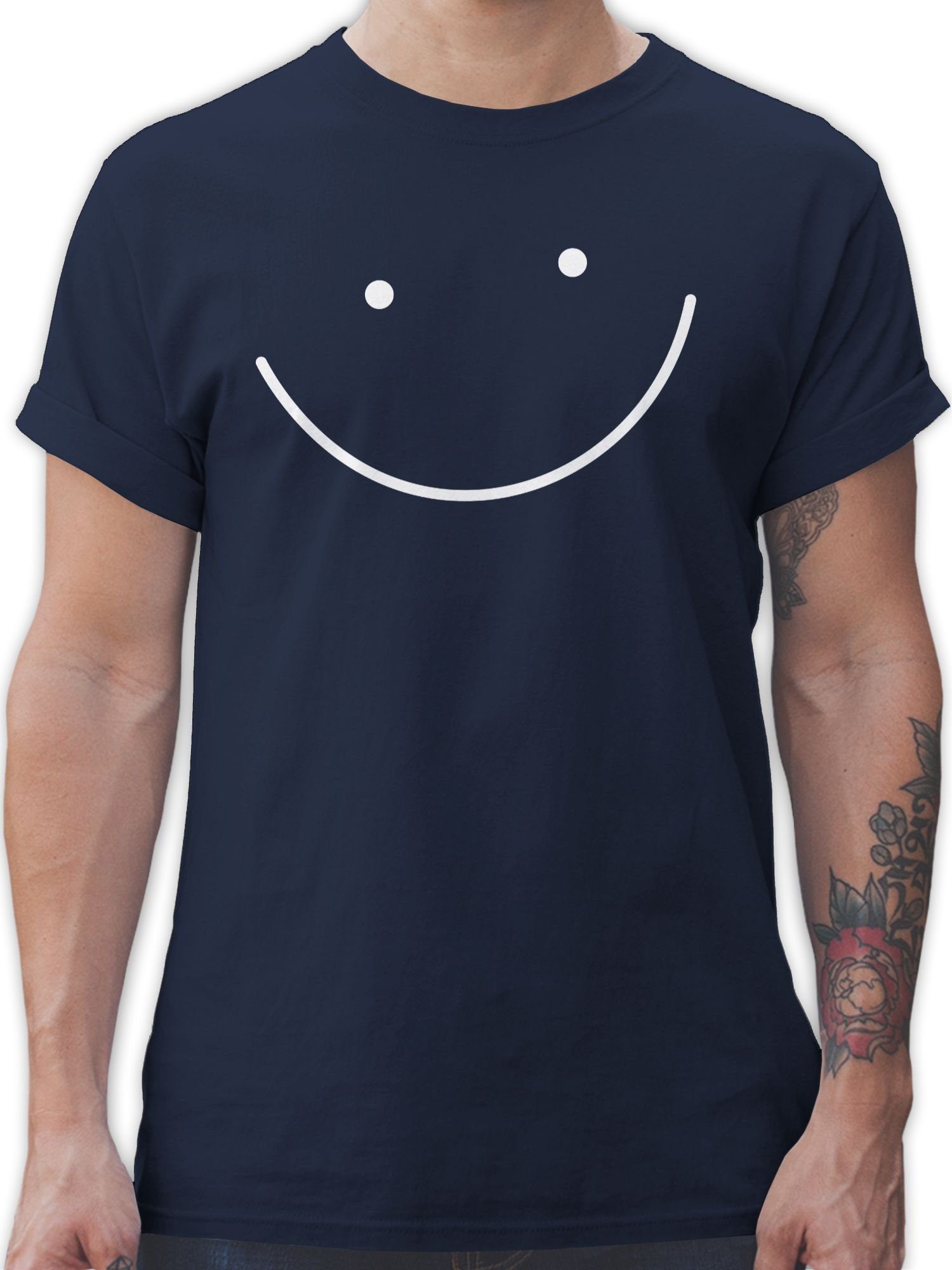 Shirtracer T-Shirt Smile Gesicht Sprüche Statement 02 Navy Blau
