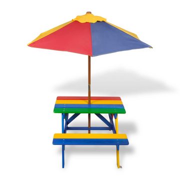 DOTMALL Sonnenschirm Kinder-Picknicktisch mit Bänken Sonnenschirm Mehrfarbig Holz