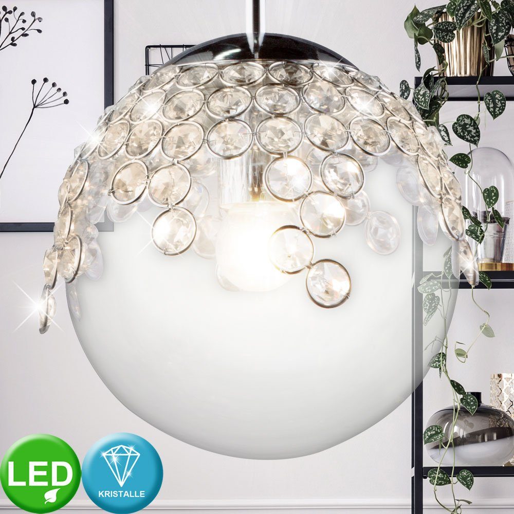 etc-shop LED Wohn Leuchtmittel Leuchte Pendel Lampe Zimmer Ess inklusive, Warmweiß, Kristall Hänge Pendelleuchte, Decken