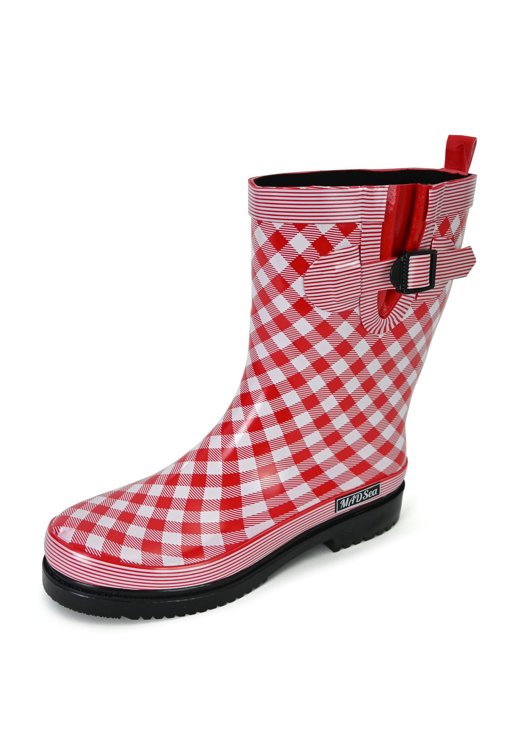 MADSea Checkered Резиновые сапоги rot karierter Сапоги mit Deko-Schnalle