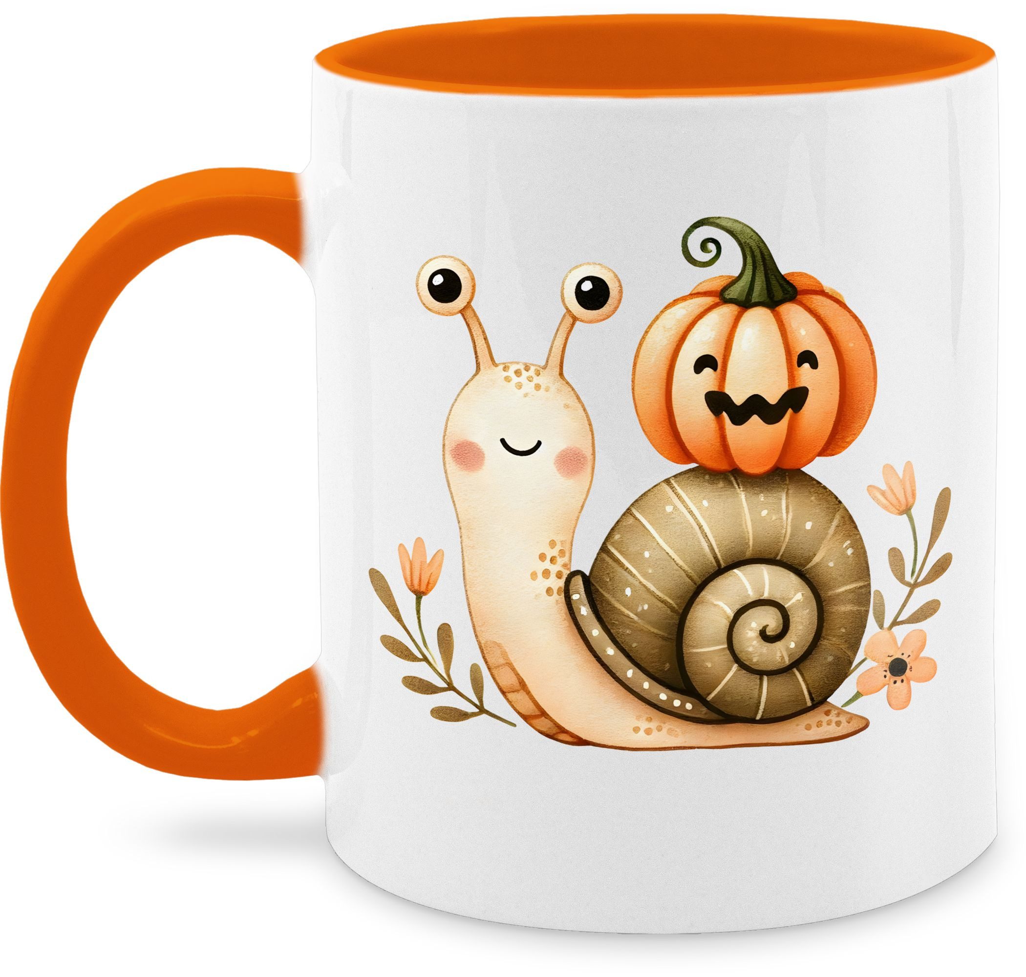 Shirtracer Tasse Süße Schnecke mit Kürbis, Herbstliches Baby und Kinder Motiv, Niedli, Keramik, Halloween Чашки