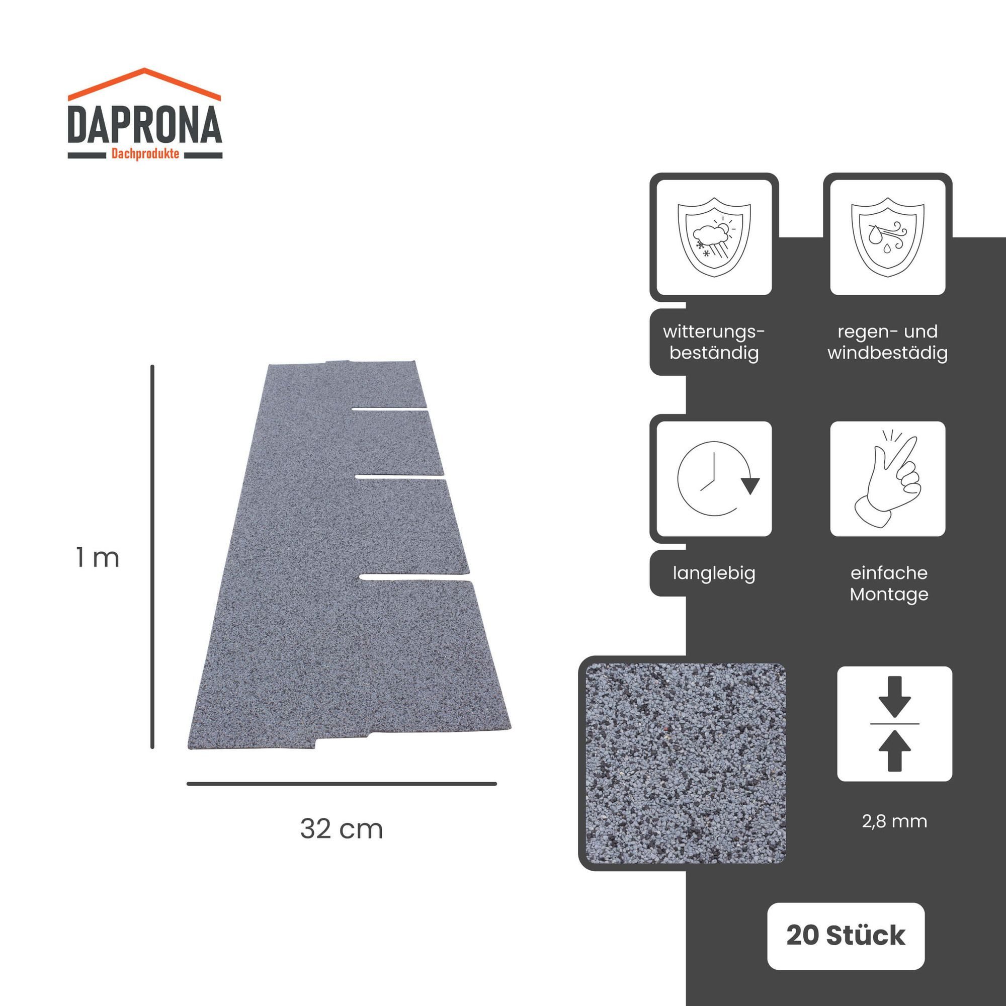 DAPRONA Dachschindeln Dachschindeln Rechteck 1m x 32cm, Grau, (20-St), Bitumenschindeln für Gartenhaus, Carport