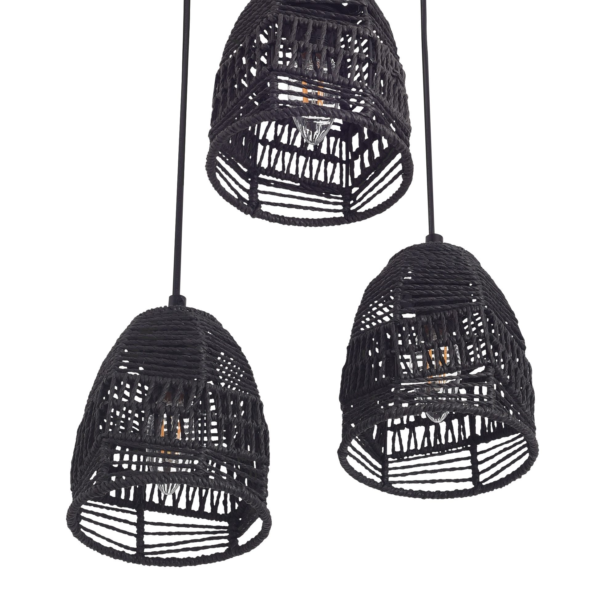 lux.pro Hängeleuchte, ohne Leuchtmittel, »Andover« 3 x E14 Metall und Rattan 131 cm Schwarz