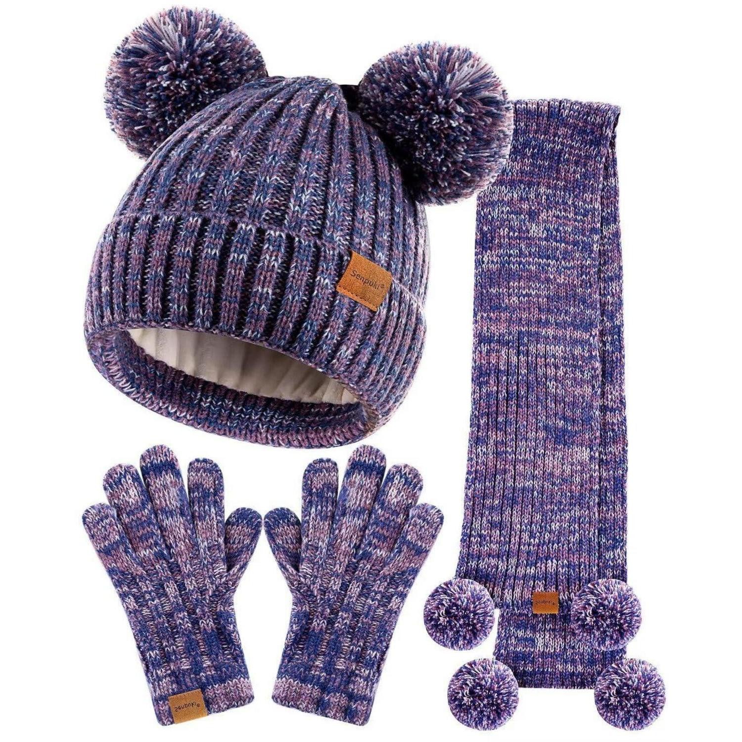 LuxusKollektion Bommelmütze Winter-Set Mütze, Handschuhe & Schal 9-15 Jahre (1-St)