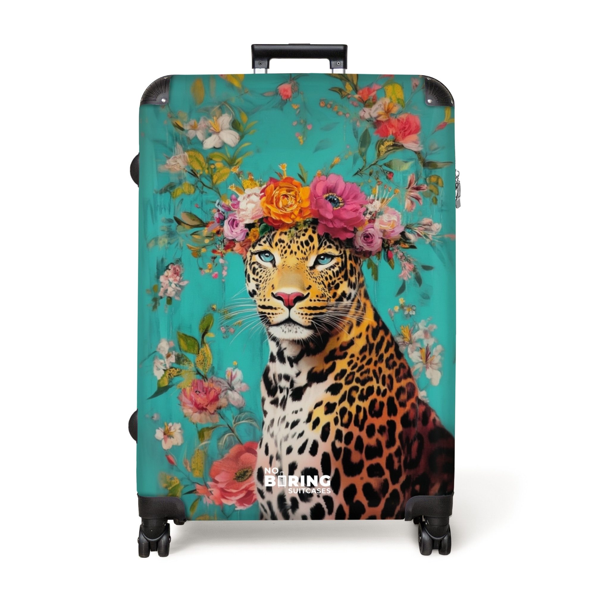 NoBoringSuitcases.com© Hartschalen-Trolley Leopard mit Blumenkrone auf günstig online kaufen