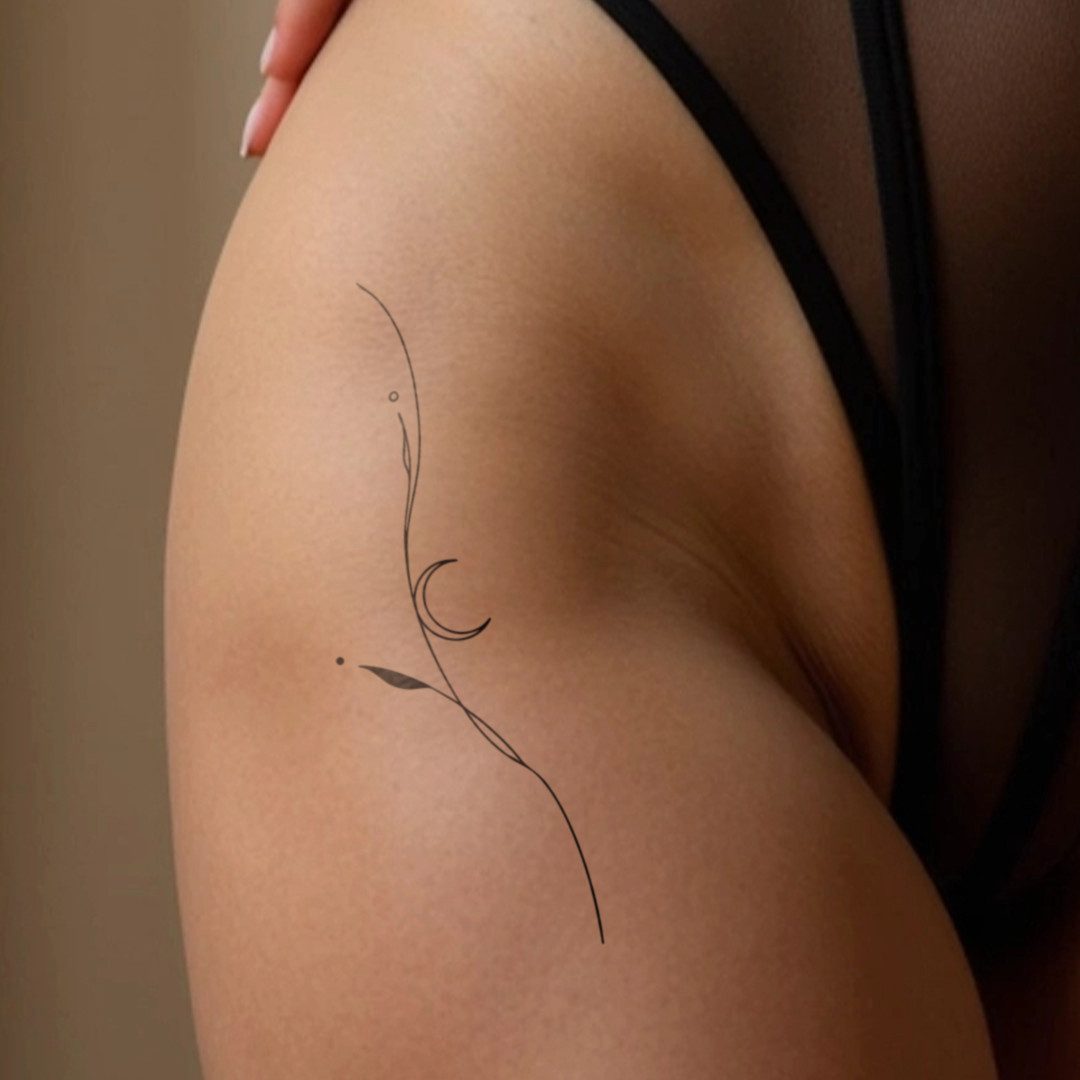 Inkster Schmuck-Tattoo filigrane Pflanze mit Mond Tattoo, wasserfestes temporäres Tattoo, 2 Wochen Halt