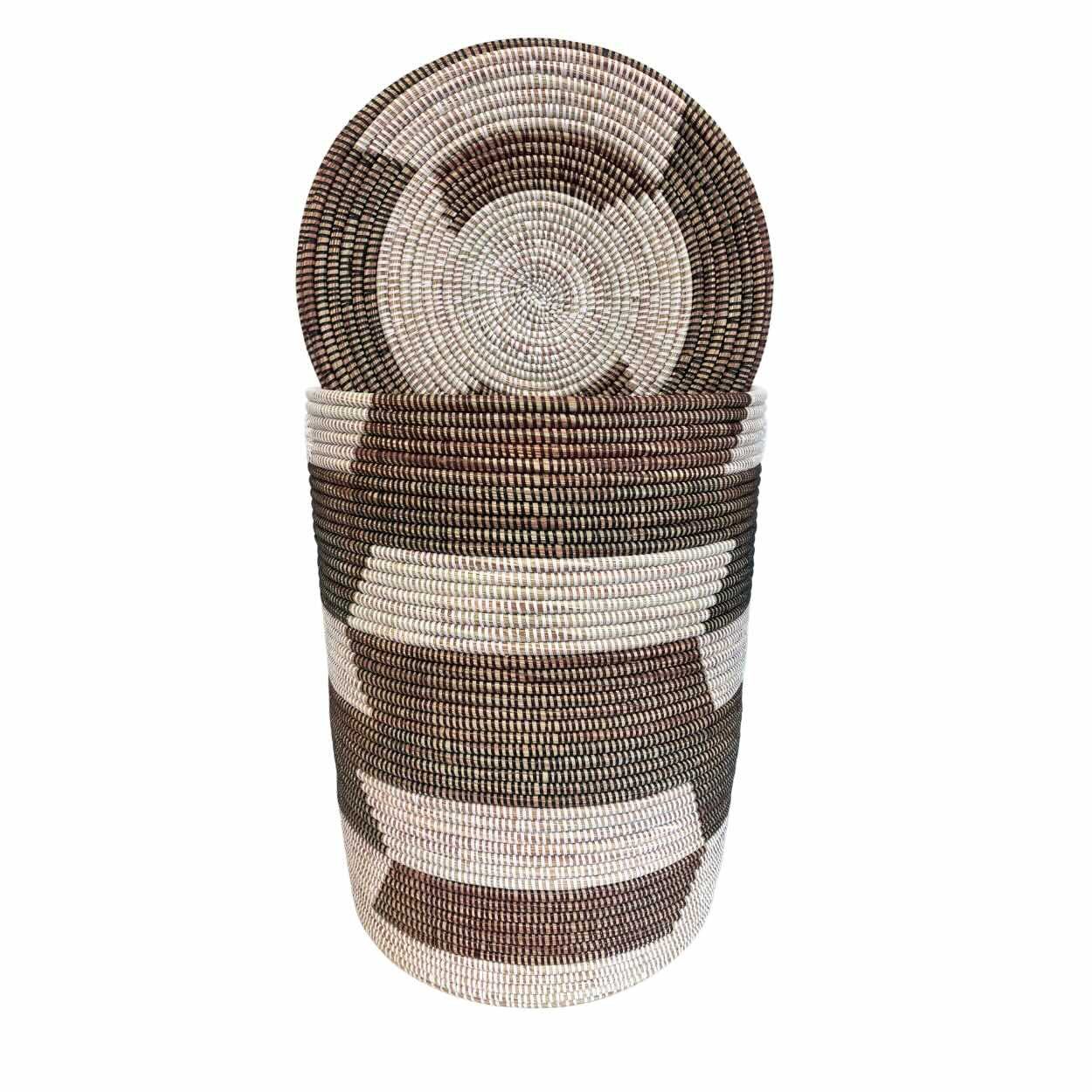 maishameanslife Wäschekorb Flachdeckel XXL - Zick Zack - Braun-Weiß, Handgeflochtener Wäschekorb aus traditionellem Kunsthandwerk