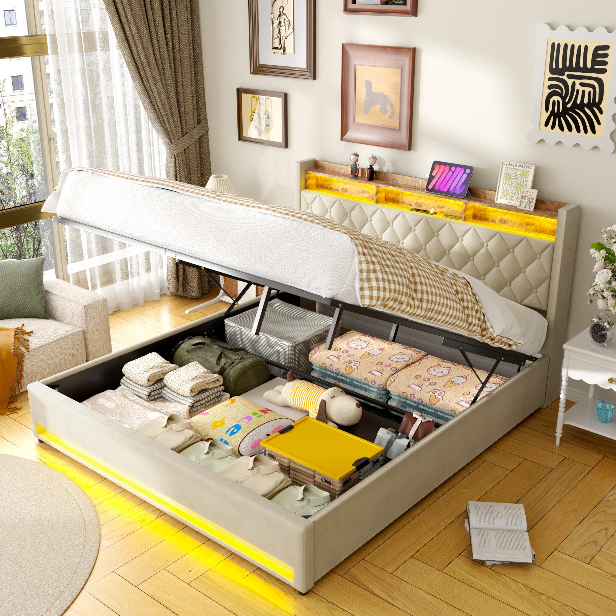 HAUSS SPOLE Polsterbett 180x200cm mit USB, 2 Steckdosen, LED-Beleuchtung Me günstig online kaufen