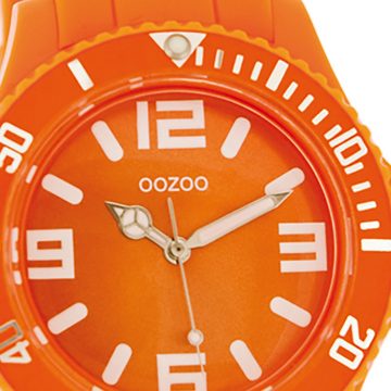 OOZOO Quarzuhr Oozoo Unisex Armbanduhr Vintage Series, (Analoguhr), Damen, Herrenuhr rund, groß (ca. 43mm) Silikonarmband orange